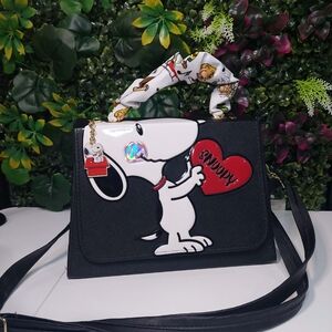 Black Snoopy Heart Crossbody Bag with Top Handle
